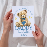 Personalised Happy Father's Day Card. Fully Custom Card for Dad, Grandad, Popps - Pink or Blue Teddy Design
