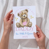 Personalised Happy Father's Day Card. Fully Custom Card for Dad, Grandad, Popps - Pink or Blue Teddy Design