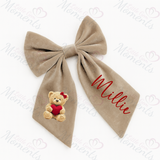 Personalised Valentine's Velvet Hair Bow - Teddy Heart Design
