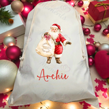 Personalised Christmas Santa Sack - Santa Claus Design. Premium Custom Xmas Gift Sack with Name