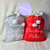 Luxury Plush Velvet Personalised "Merry Christmas" Santa Gift Sacks - Red or Grey - 50cm x 70cm