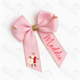 Personalised Glitter Trim Christmas Hair Bow - Santa Claus Design - Multiple Colours - 6 Inch Bow