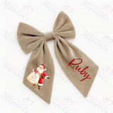 Personalised Christmas Velvet Hair Bow - Santa and His Sack Design