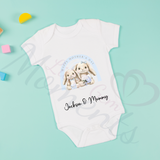 Personalised Happy Mother's Day Baby Bodysuit. Custom Baby Vest - Blue or Pink Bunny Design