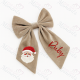 Personalised Christmas Velvet Hair Bow - Santa Claus Design