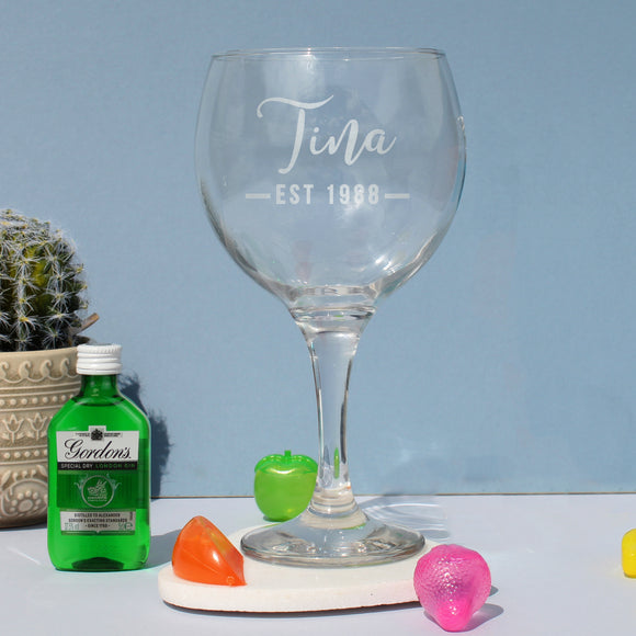 Personalised Est. Gin Glass and Miniature Set
