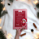Personalised Elf Hello and Goodbye Letter Bundle | Red Gingham Elf Arrival and Farewell Notes | Custom Name A4 Card | Kids Christmas Set