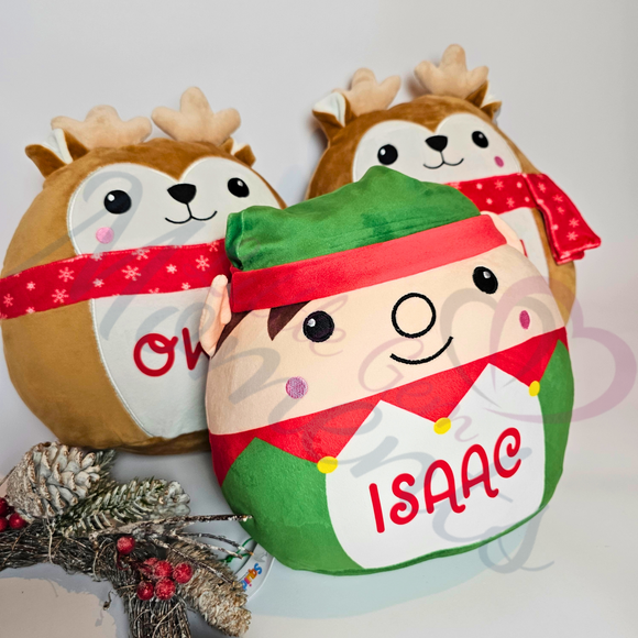 Personalised Christmas Squidy - Elf or Reindeer - 30cm Squishy Cuddle Xmas Teddy - Christmas Eve Box Gift for Kids