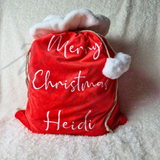 Luxury Plush Velvet Personalised "Merry Christmas" Santa Gift Sacks - Red or Grey - 50cm x 70cm