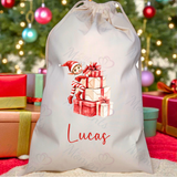 Personalised Christmas Santa Sack - Elf Present Design. Premium Custom Xmas Gift Sack with Name