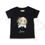 Personalised Kids Happy Easter T-shirt - Bunny Wreath Design
