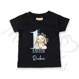 Personalised 1st Easter Kids T-shirt - Pink or Blue Bunny Design