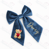 Personalised Valentine's Velvet Hair Bow - Teddy Heart Design