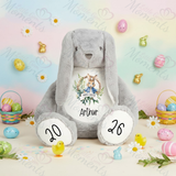 Personalised Giant "Happy Easter" Bunny Teddy. Custom Grey Easter Bunny Plush - Wreath Design - Pink or Blue