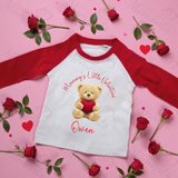 Personalised Mummy's Little Valentine Long Sleeved Top. Kids Valentine's Outfit - Red or Navy - Teddy Heart Design