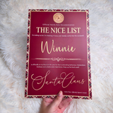 Personalised Nice List Tartan Christmas Certificate. Custom Xmas Eve Box Filler.