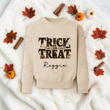 Trick Or Treat Sweatshirt | Personalised Kids Halloween Top | Custom Name Toddler Halloween Sweater | Gothic Halloween Jumper