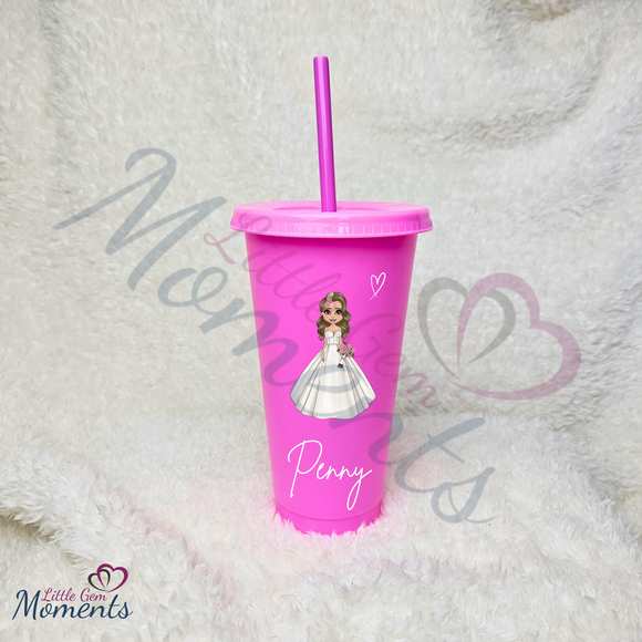 Personalised Bride Cold Cup with Lid and Straw. Custom Reusable 24oz Tumbler. Wedding Gift | Bridal Party | Hen Weekend