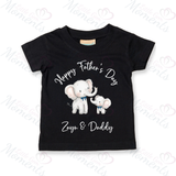 Personalised Happy Father's Day Kids T-shirt - Daddy & Baby Elephant Design