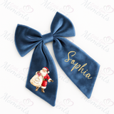 Personalised Christmas Velvet Hair Bow - Santa and His Sack Design