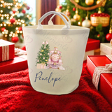 Personalised Christmas Gift Basket Trug. Festive Gift Sack - Train Design - Pink or Navy