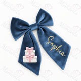Personalised Christmas Velvet Hair Bow - Christmas Presents Design
