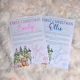 Personalised First Christmas Certificate from Santa Claus. Custom Baby Xmas Keepsake - Pink or Blue