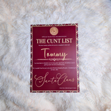 Personalised Adults Explicit Novelty Christmas Certificate. The C**t List. 18+. Custom Made Funny Secret Santa Gift  - Tartan Design