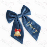 Personalised Christmas Velvet Hair Bow - Christmas Bell Design