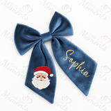 Personalised Christmas Velvet Hair Bow - Santa Claus Design