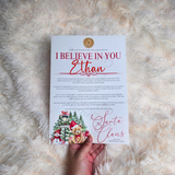 Personalised "I Believe In You" Santa Letter - Candy Cane Lane Red Design. Custom Kids Christmas Eve Box Filler.