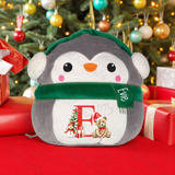 Personalised Christmas Penguin Squidgy - Teddy Bear Initial Design. Custom Mumbles Festive Xmas Plush