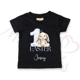 Personalised 1st Easter Kids T-shirt - Pink or Blue Gingham Bunny Design