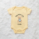 Personalised Happy Mother's Day Baby Bodysuit. Custom Baby Vest - Blue or Pink Teddy Heart Design