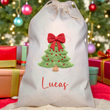 Personalised Christmas Santa Sack - Christmas Tree Design. Premium Custom Xmas Gift Sack with Name