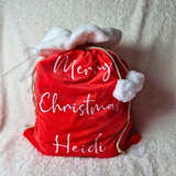 Luxury Plush Velvet Personalised "Merry Christmas" Santa Gift Sacks - Red or Grey - 50cm x 70cm