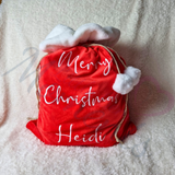 Luxury Plush Velvet Personalised "Merry Christmas" Santa Gift Sacks - Red or Grey - 50cm x 70cm