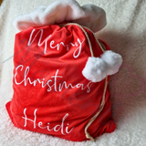 Luxury Plush Velvet Personalised "Merry Christmas" Santa Gift Sacks - Red or Grey - 50cm x 70cm