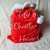 Luxury Plush Velvet Personalised "Merry Christmas" Santa Gift Sacks - Red or Grey - 50cm x 70cm