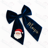 Personalised Christmas Velvet Hair Bow - Santa Claus Design