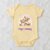 Personalised Happy Mother's Day Baby Bodysuit. Custom Baby Vest - Blue or Pink Teddy Rainbow Design