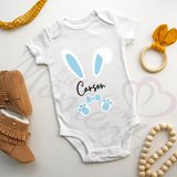 Personalised Easter Bunny Baby Bodysuit. Custom Cute Baby Vest - Pink or Blue Design