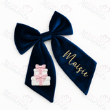 Personalised Christmas Velvet Hair Bow - Christmas Presents Design