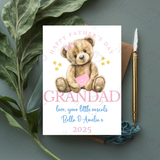 Personalised Happy Father's Day Card. Fully Custom Card for Dad, Grandad, Popps - Pink or Blue Teddy Design
