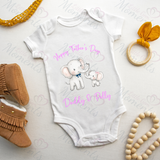 Personalised Happy Father's Day Baby Bodysuit. Custom Cute Father's Day Baby Vest - Elephant Design - Pink or Blue