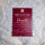 Personalised Adults Explicit Novelty Christmas Certificate. The C**t List. 18+. Custom Made Funny Secret Santa Gift  - Tartan Design