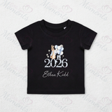 Personalised Born In 2026 Organic Cotton Baby Tee: Pink or Blue Bunny Design
