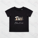 Personalised Born In 2026 Organic Cotton Baby Tee: Safari Animal Design
