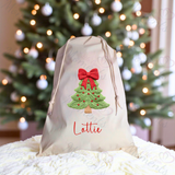 Personalised Christmas Santa Sack - Christmas Tree Design. Premium Custom Xmas Gift Sack with Name