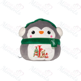 Personalised Christmas Penguin Squidgy - Teddy Bear Initial Design. Custom Mumbles Festive Xmas Plush